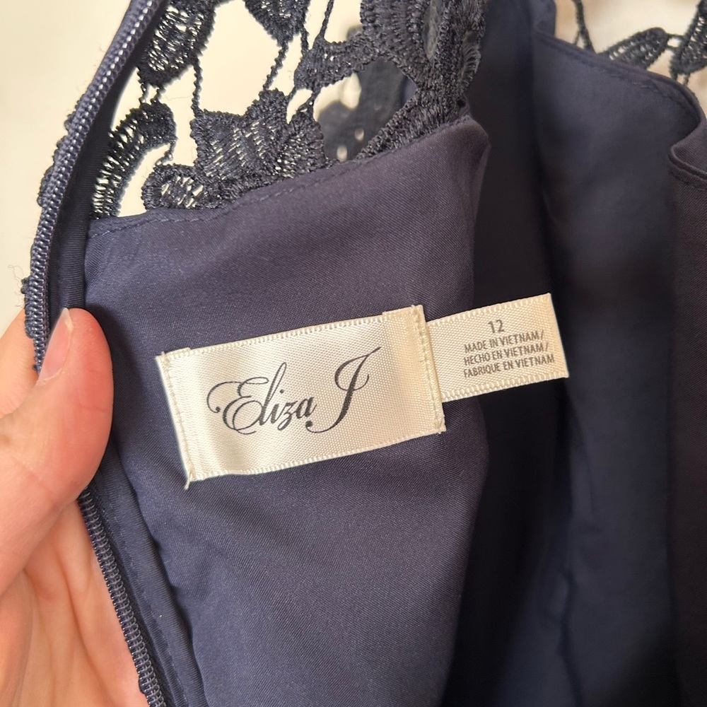 Eliza J Navy Asymmetrical Lace Dress - Picture 2 of 6